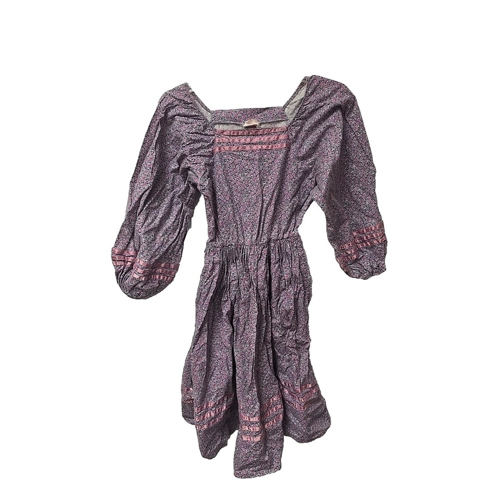 Vtg Purple Floral 3/4 Sleeve Gypsy Prairie Cottagecore Dress Womans Size 4